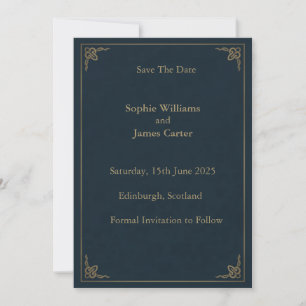 Schottische Distel-Tartan-Navy-Gold-Hochzeit Save The Date