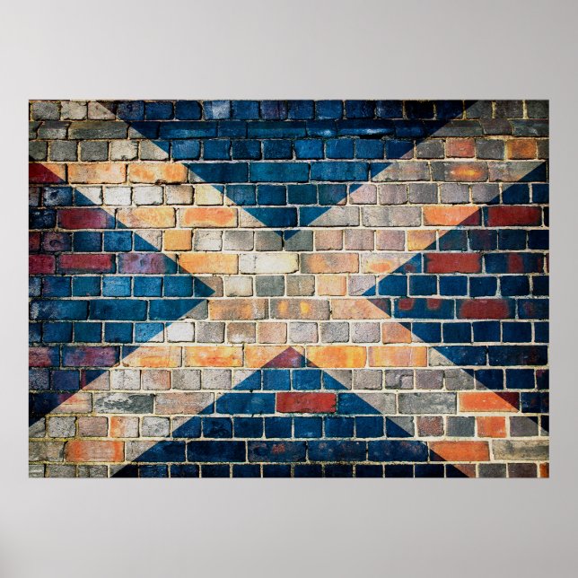 Schottische Flagge an einer Ziegelmauer Poster (Vorne)