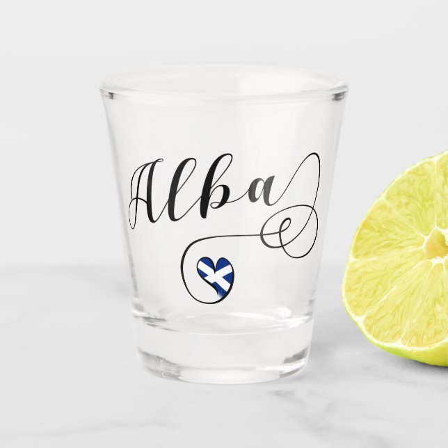 Schottische Flagge im Herzen, Alba, Schotten Gälis Schnapsglas (Vorderseite)