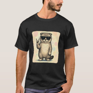 Schottische Fold-Katze Sonnenbrille Rockmusik Lust T-Shirt