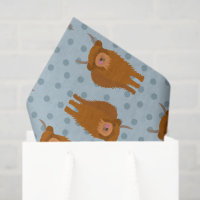 Schottische Highland Cattle on Blue Polka Dots