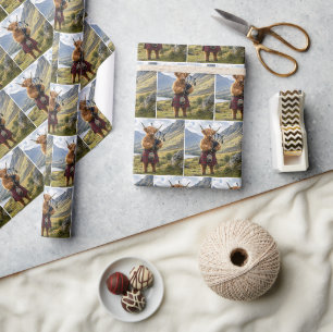 Schottische Highland-Kuh, die Dudelsack spielt Geschenkpapier