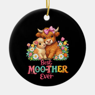 Schottische Highland-Kuh-Mama Frohen Muttertag  Keramik Ornament