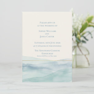 Schottische Highland-Loch-Blau-Aquarell-Hochzeit Einladung