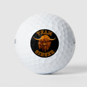 Schottische Hochland-Kuh feiert Team-Ingwer Golfball