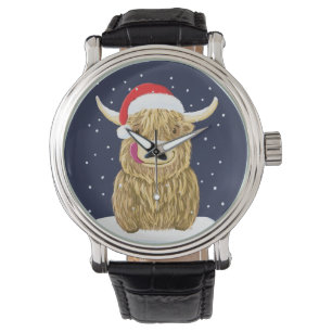 Schottische Hochland-Kuh im Weihnachtsschnee Armbanduhr