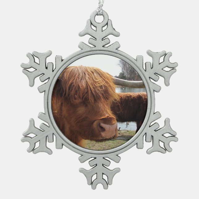 Schottische Hochland-Vieh ~ Zinnverzierung Schneeflocken Zinn-Ornament (Vorderseite)