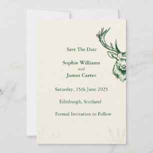 Schottische Hochlandhirsch-Cream-Hochzeit - Termin Save The Date