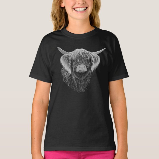 Schottische Hochlandkuh mit windgekehrtem Haar T-Shirt (Vorderseite)