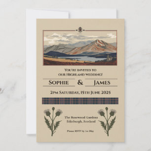 Schottische Hochlandlandschaft Distel Tartan Hochz Einladung