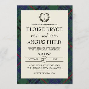 Schottische Hochzeit traditionelles Tartan-Muster  Einladung