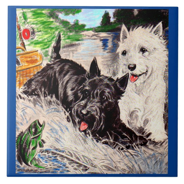 Schottische Hunde, Blackie und Whitie Fliese (Vorderseite)