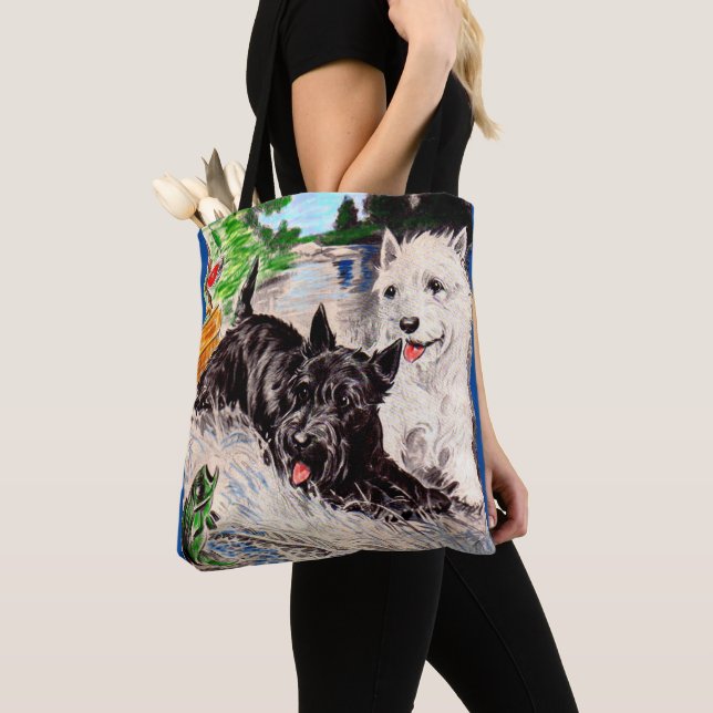 Schottische Hunde, Blackie und Whitie Tasche (Von Nahem)