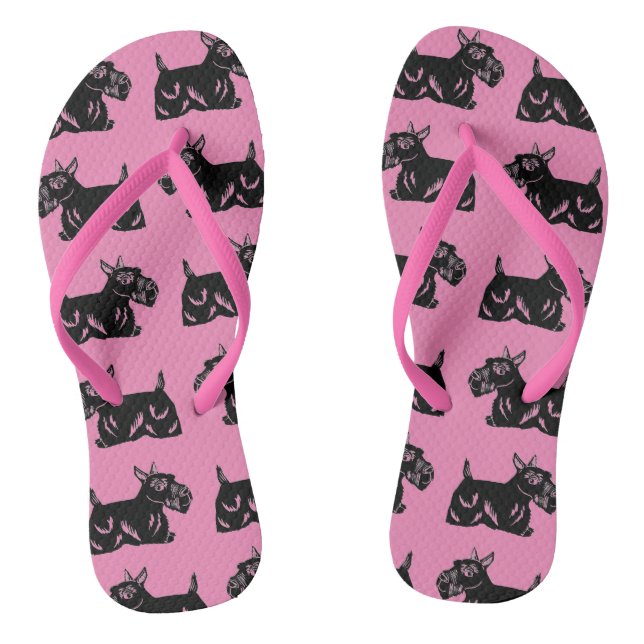 Schottische Hunde Muster Pink und Schwarze Flip Fl Flops (Fußbett)