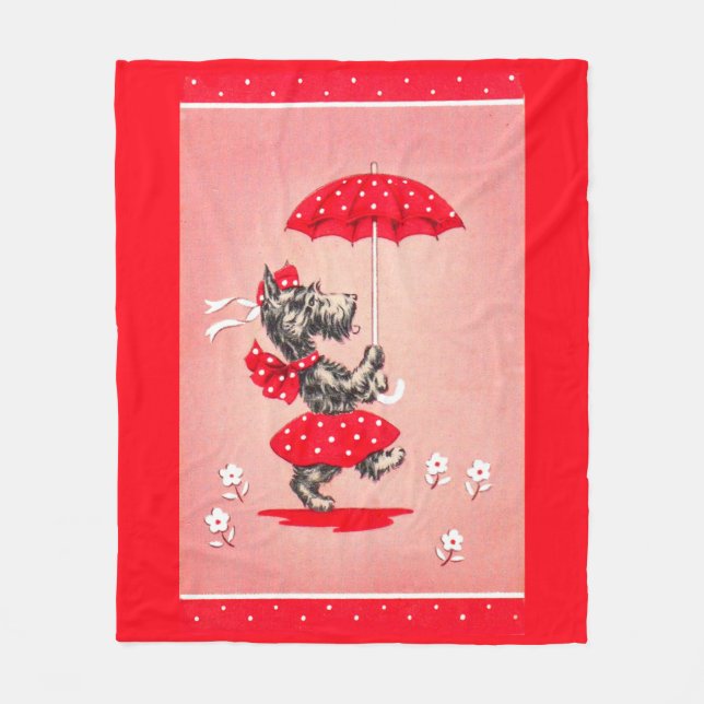 Schottische Hundedame mit Schirm Fleecedecke (Vorderseite)
