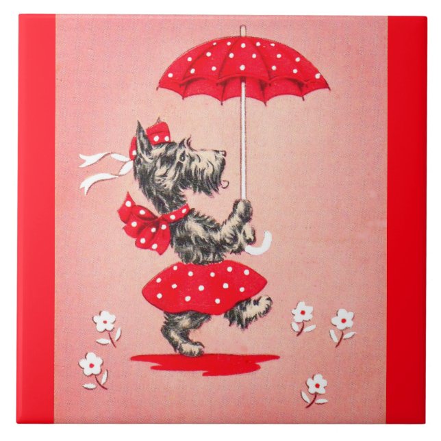 Schottische Hundedame mit Schirm Fliese (Vorderseite)