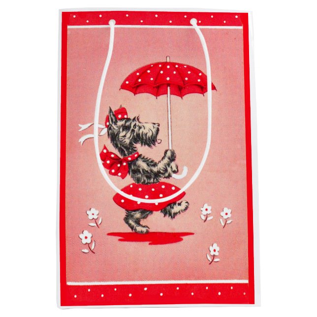 Schottische Hundedame mit Schirm Mittlere Geschenktüte (Vorderseite)
