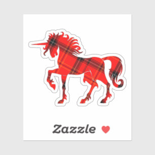 Schottische rote karierte Tartanunicorn-Silhouette Aufkleber