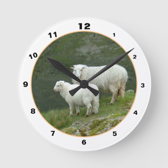 Schottische Schaf- und Wollfische, Highlands/Schot Runde Wanduhr (Vorderseite)