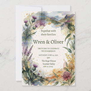 Schottische Tartan-Distel-Blumen-Hochzeitseinladun Einladung