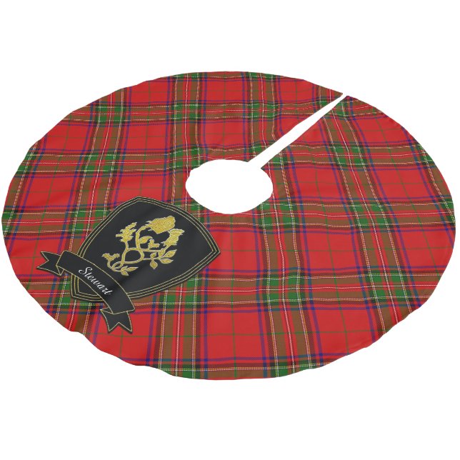 Schottische Tartan-Golddistel-Rose Ihr Name Polyester Weihnachtsbaumdecke (Schrägansicht)