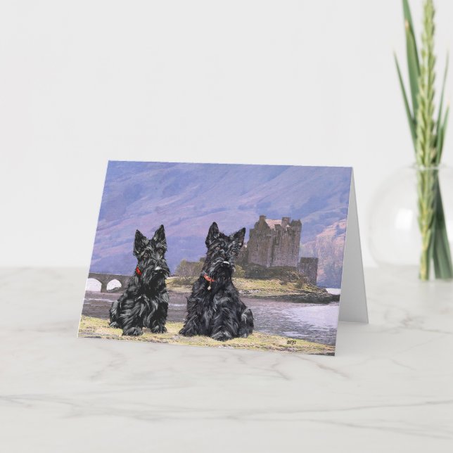 Schottische Terrier auf der Burg Eilean Donan Karte (Vorderseite)