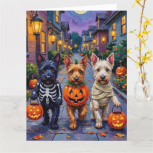 Schottische Terrier-Hunde in Halloween-Kostümen Karte
