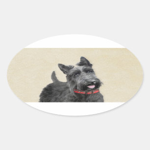 Schottische Terrier-Malerei - niedliche Ovaler Aufkleber