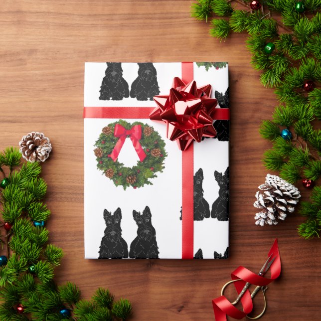 Schottische Terrier mit Weihnachtskranz Geschenkpapier (Feiertagsgeschenk)
