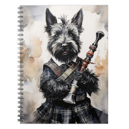 Schottische Terrier spielen Bagpipe in einer Kilot Notizblock