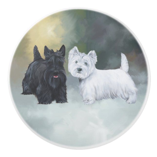 Schottische und westliche Hochland-Terrier Keramikknauf (Vorderseite)