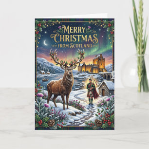Schottische Weihnachtskarte Hirsch und Kind Karte