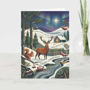 Schottische Weihnachtskarte mit Hirsch im Mondlich Karte