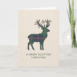 Schottische Weihnachtskarte mit Tartan-Hirsch-Moti Karte