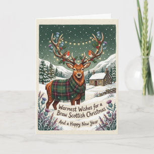 Schottische Weihnachtskarte mit Tartan-Hochlandhir Karte