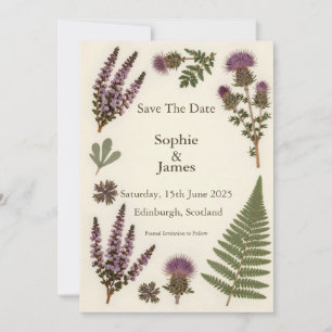 Schottische Wildblumen Heide Distel Farn Save the Date