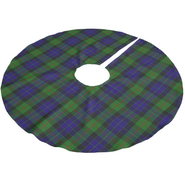 Schottischer blaues GrünTartan Clan-Gunn Polyester Weihnachtsbaumdecke (Schrägansicht)