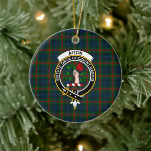 Schottischer Clan Aiton Tartan und Wappen Keramik Ornament