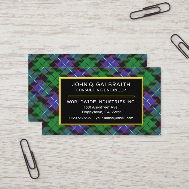 Schottischer Clan Galbraith Tartan kariert Visitenkarte (Vorderseite/Rückseite Beispiel)