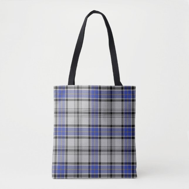 Schottischer Clan Hannay weißer blauer Tartan Tasche (Vorderseite)