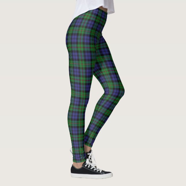 Schottischer Clan MacEwen blauer und grüner Tartan Leggings (Rechts)
