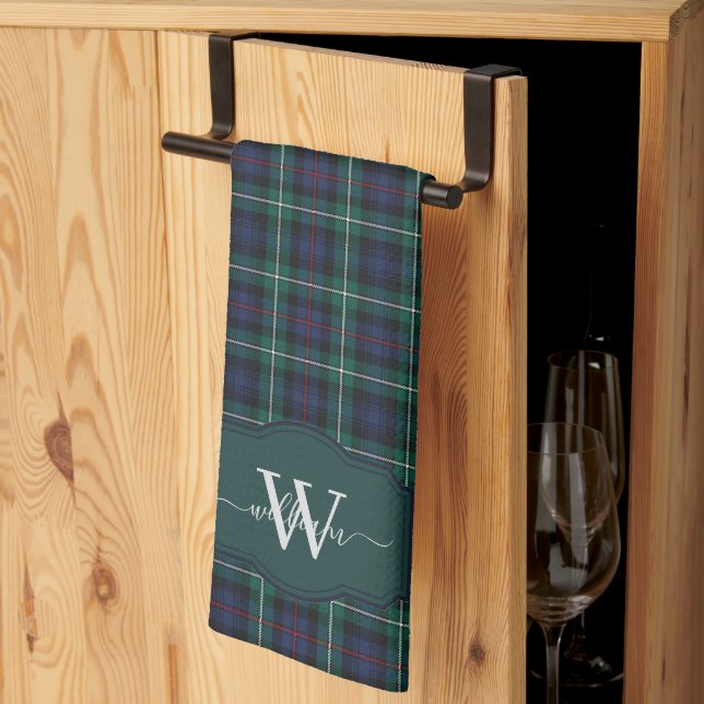 Schottischer Clan MacKenzie Tartan Karo Monogramm Geschirrtuch (Drittel gefaltet)