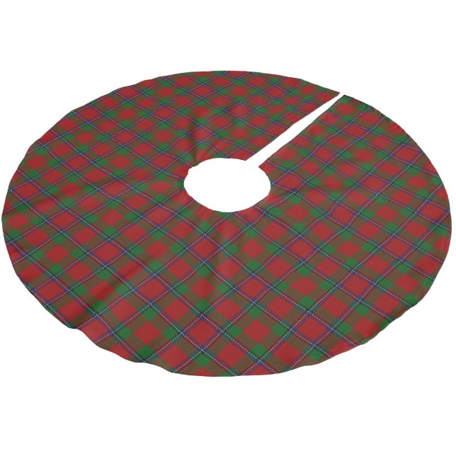 Schottischer Clan-Sinclair roter grüner Tartan Polyester Weihnachtsbaumdecke (Schrägansicht)