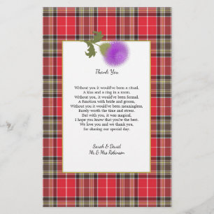 Schottischer Clan-Tartan-Hochzeitsgedicht-Dankesch Flyer