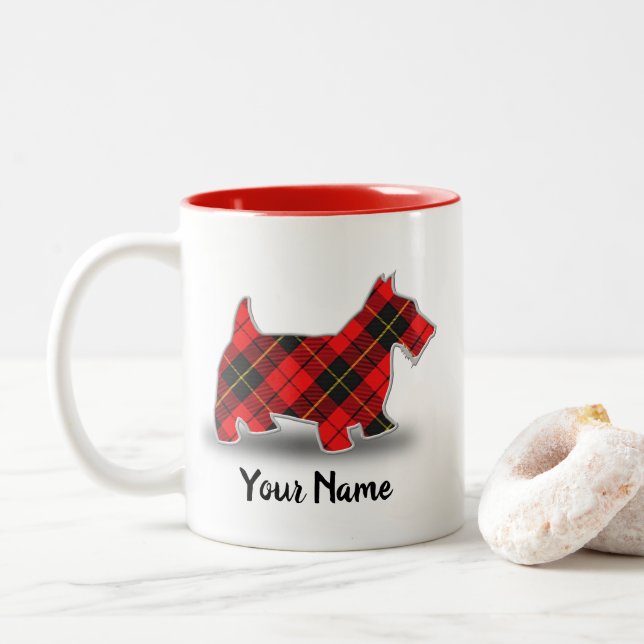 Schottischer Clan-WallaceTartanScottish Terrier Zweifarbige Tasse (Mit Donut)