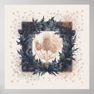Schottischer Distel-Tartan-Botanischer Kranz Poste Poster