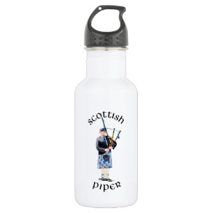 Schottischer Dudelsackpfeifer - Blau kariert Edelstahlflasche