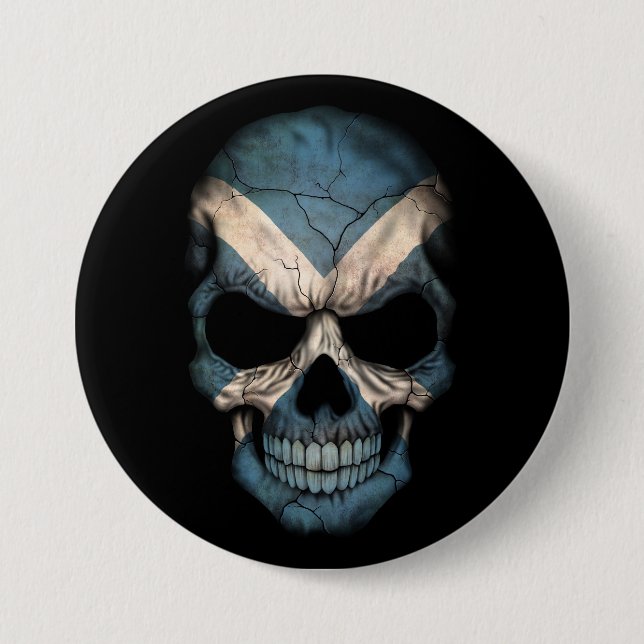 Schottischer Flaggen-Schädel auf Schwarzem Button (Vorderseite)