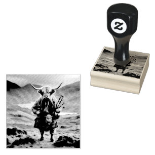 Schottischer Highland-Cow-Bagpiper, Gummistempel