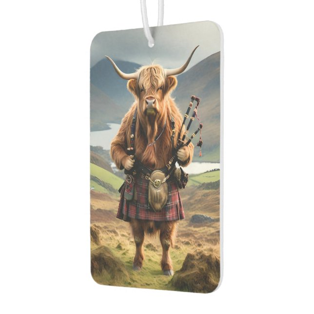 Schottischer Highland Cow Dudelsackpfeifer,  Autolufterfrischer (Links)